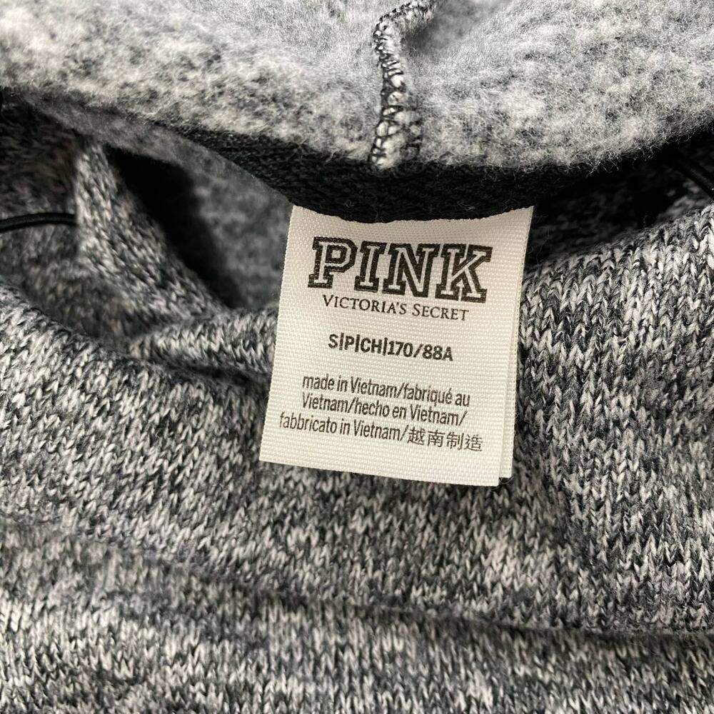 PINK Victoria Secret Crop Hoodie Marled Gray Fleece Lined Womens Sm Sweatshirt - Picture 11 of 14
